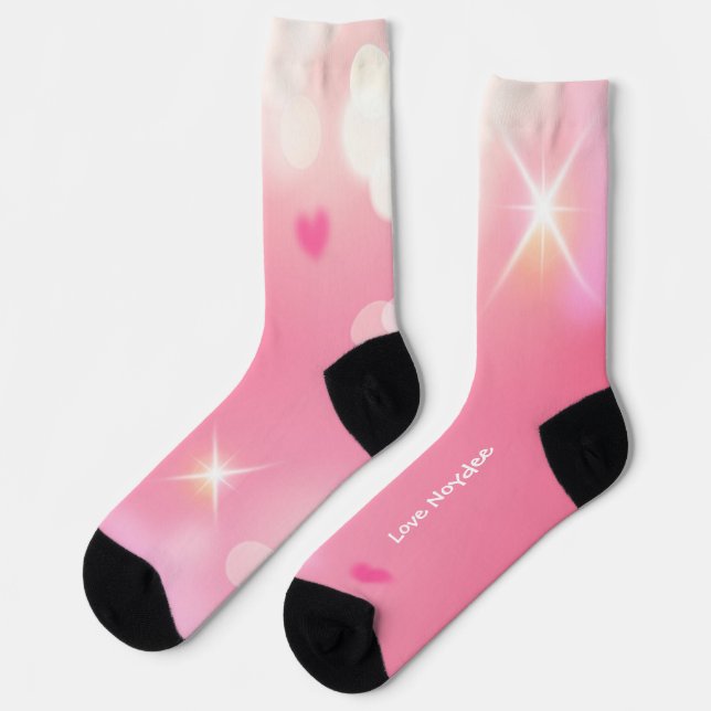 Pink Sparkly Hearts White Text Socken (Linkes Detail)
