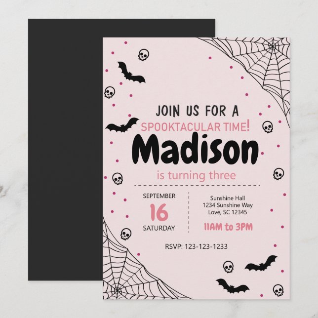 Pink Spider Web Halloween Invitation d'anniversair (Devant / Derrière)