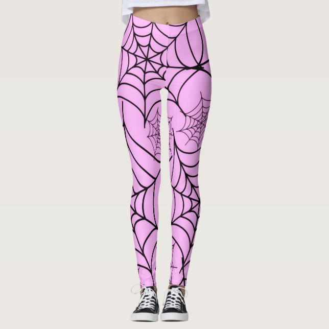 Pink Spider Web Halloween Leggings (Devant)