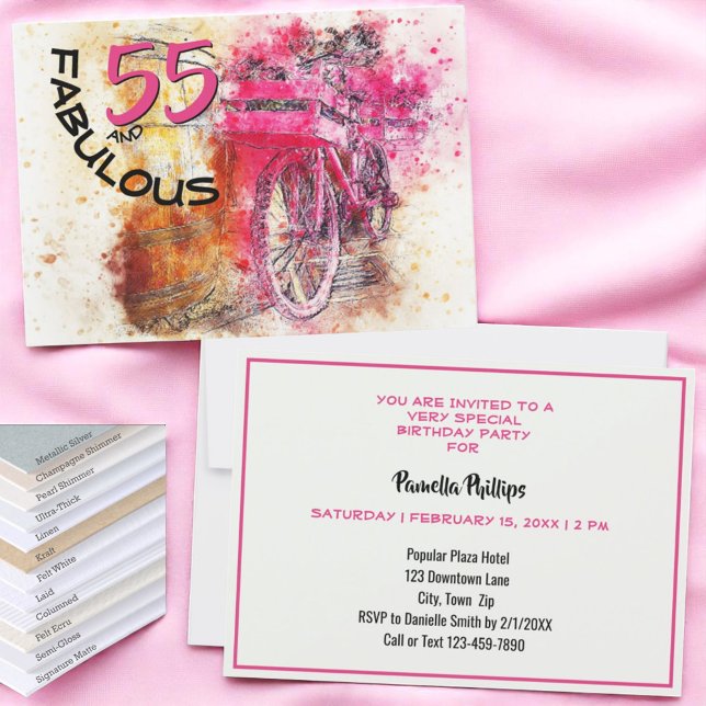 Pink Splash 55 ans Anniversaire Fête Invitation (invitation template front and back)