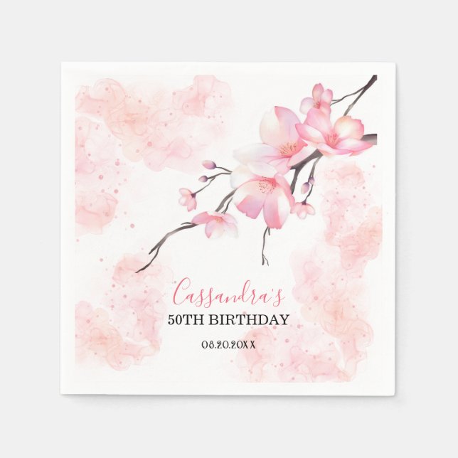 Pink Splash Cherry Blossom Floral Geburtstag Serviette (Vorderseite)