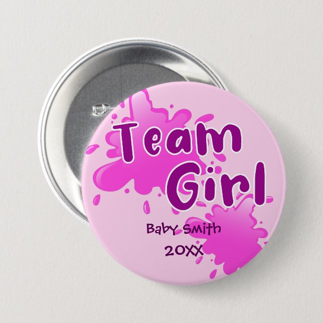 Pink Splash Gender offenbaren Team Girl pink Button (Vorne & Hinten)