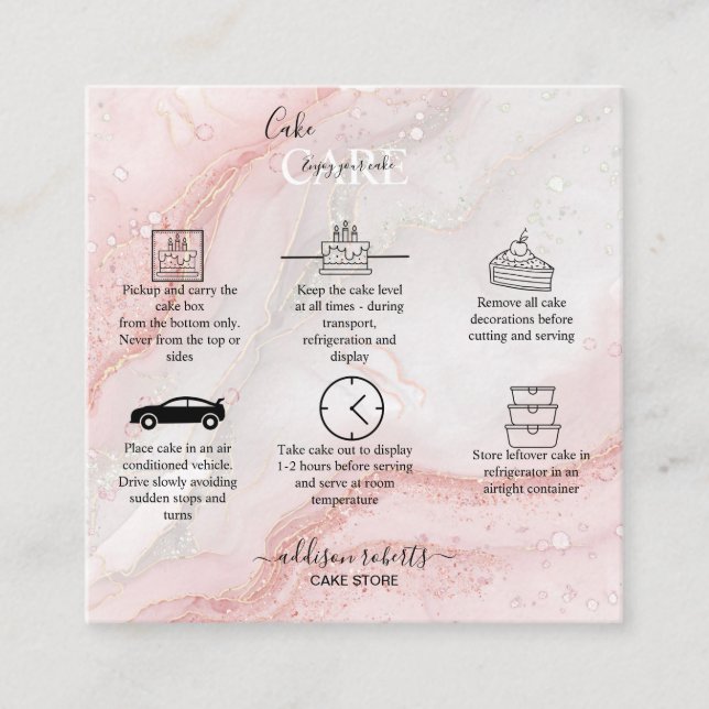 Pink Splash Liquid Glitzer Marmorpflege Quadratische Visitenkarte (Vorderseite)