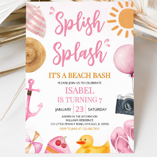 Pink Splish Splash Beach Bash Birthday Einladung