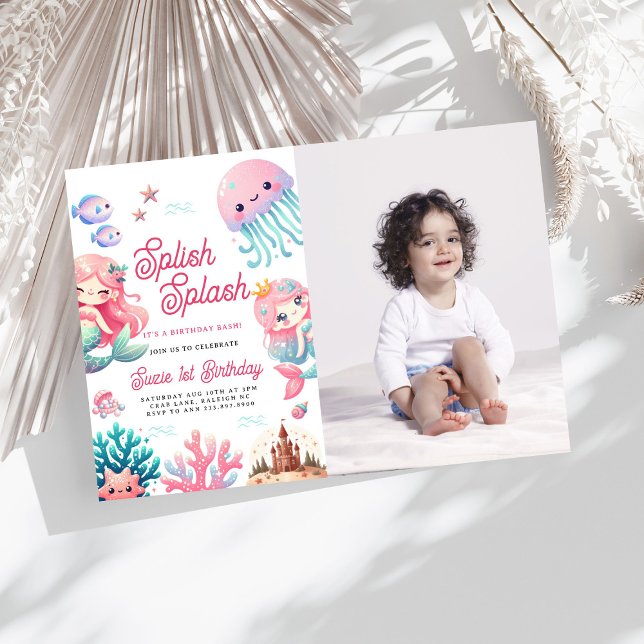 Pink Splish Splash Mermaid Girl Birthday Party Einladung (Von Creator hochgeladen)