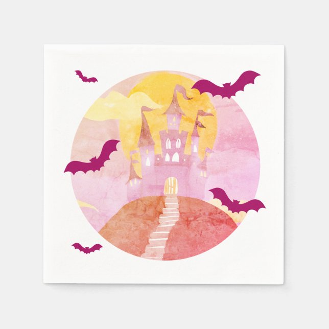 Pink Spooky Castle auf dem Hügel Halloween-Party Serviette (Vorderseite)