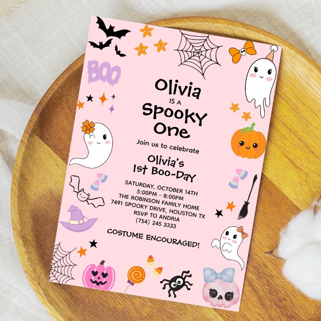Pink Spooky Ein Niedliches Geisterhaus 1. Geburtst Einladung (Pink Spooky One Cute Ghost Halloween 1st Birthday Invitation )