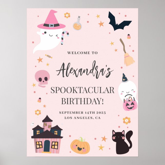 Pink Spooky Geburtstag Begrüßungszeichen Poster (Vorne)