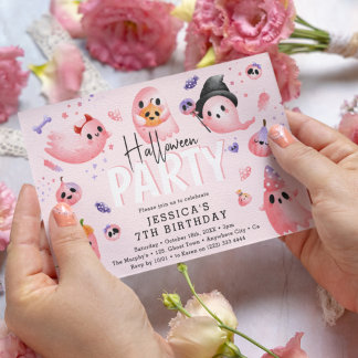 Pink Spooky Ghost Girl Halloween Geburtstag Einladung