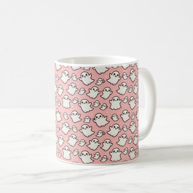 Pink Spooky Ghost Halloween-Party Kaffeetasse (VorderseiteRechts)