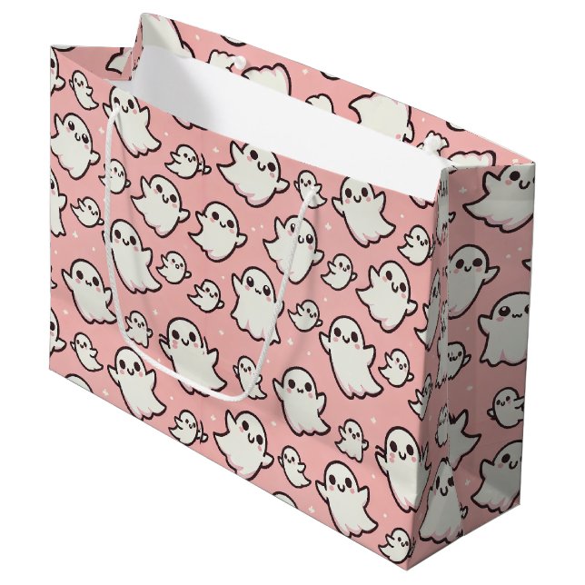 Pink Spooky Ghost Party Halloween Große Geschenktüte (Vorderseite Schrägansicht)