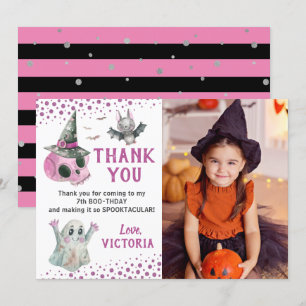 Pink Spooky Girl Halloween Foto Danke Karte