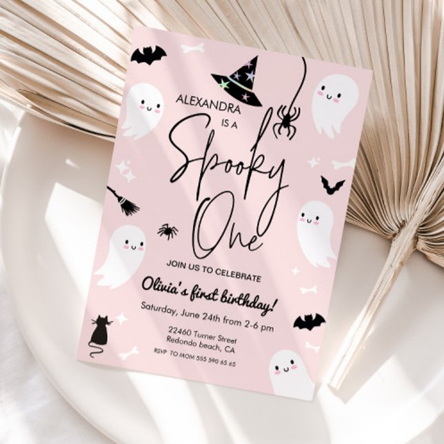 Pink Spooky ONE halloween Einladung (pink halloween spooky one birthday invitation)