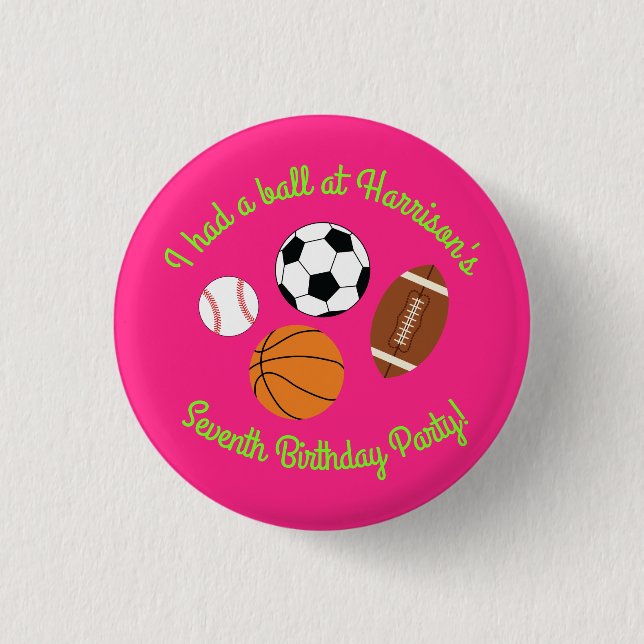 Pink Sports Geburtstagsparty Button (Vorderseite)