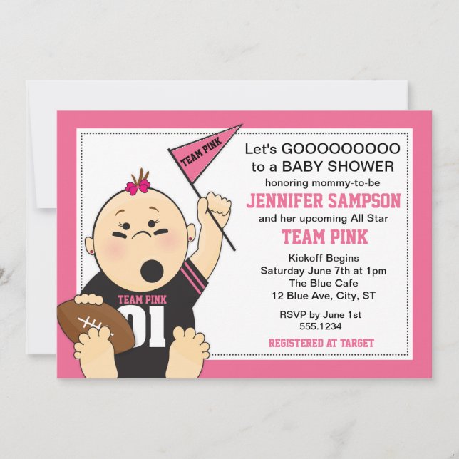 Pink Sports Tailgate Baby Shower Invitations (Devant)