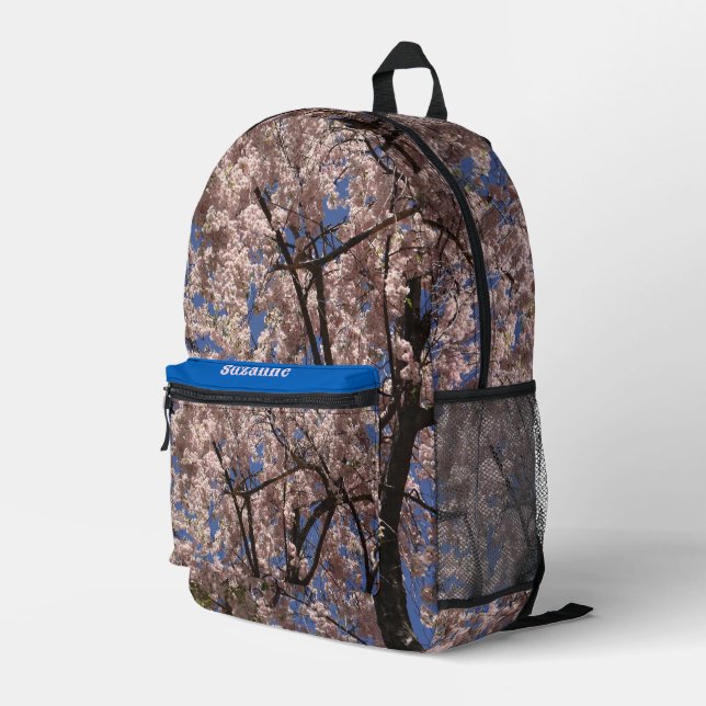 Pink Spring Blume Blossom Umbrella Blue Sky Bedruckter Rucksack (Rückseitige Ecke Rechts)