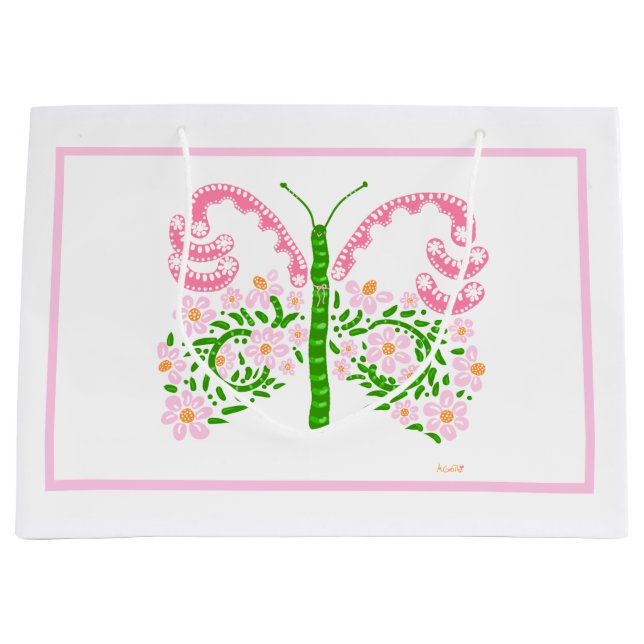 Pink Spring Butterfly Geschenktasche Große Geschenktüte (Vorderseite)