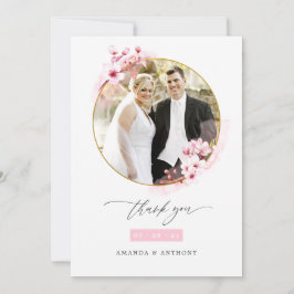 Pink Spring Cherry Blossom Hochzeitsfoto Collage Dankeskarte