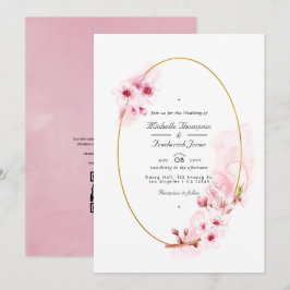 Pink Spring Cherry Blossom QR Code UAWG Wedding Einladung