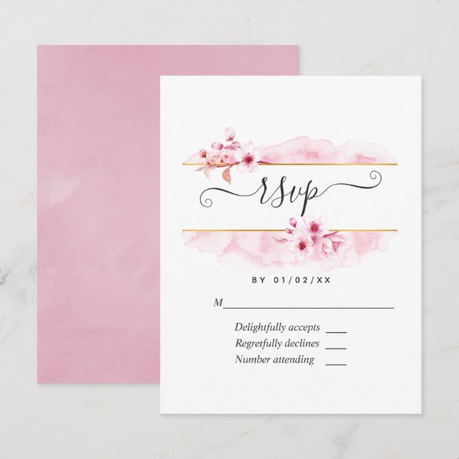 Pink Spring Cherry Blossom Quinceañera RSVP Card Karte (Vorne/Hinten)