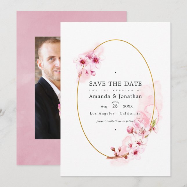 Pink Spring Cherry Blossom Wedding Foto Save The Date (Vorne/Hinten)