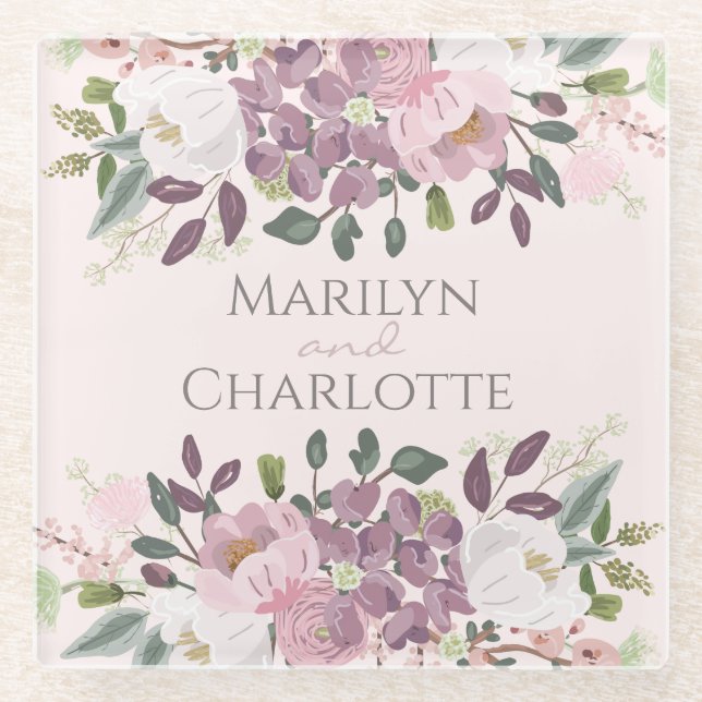 Pink Spring Floral Bouquet Wedding Glasuntersetzer (Vorderseite)