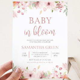 Pink Spring Flowers Baby in Bloom Baby Dusche Einladung