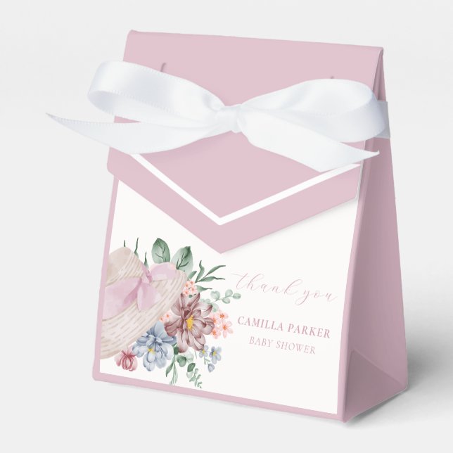 Pink Spring Girl Garden Hat Baby Dusche Danke Geschenkschachtel (Vorderseite)