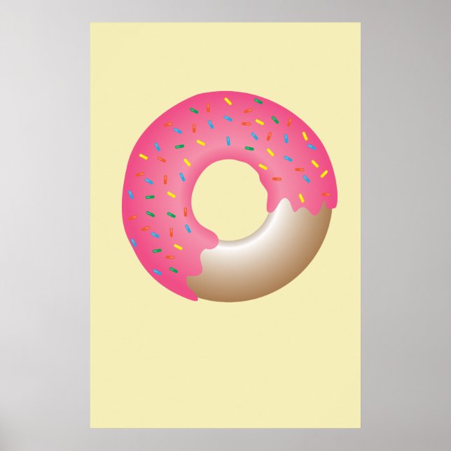 Pink Sprinkle Donut auf gelbe Illustration Küche Poster (Vorne)