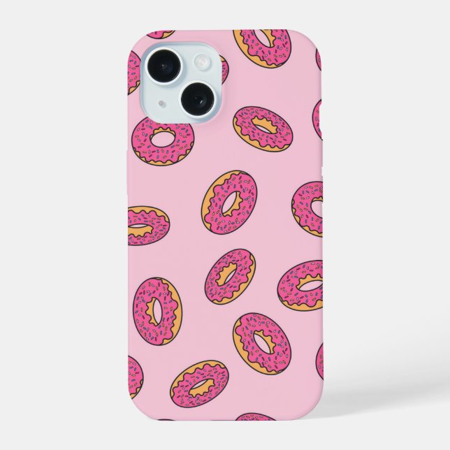 Pink Sprinkle Donut Muster iPhone 15 Hülle (Rückseite)