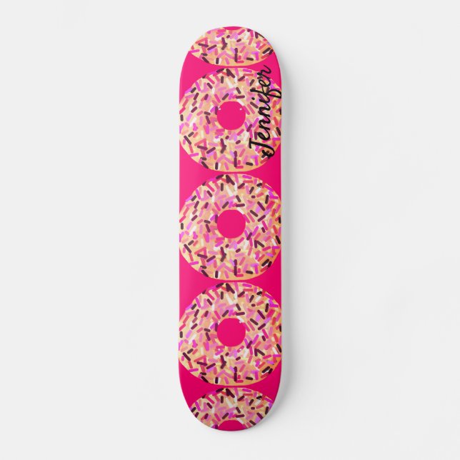 Pink Sprinkle Donuts Mädchen Hot Pink Custom Skateboard (Vorderseite)