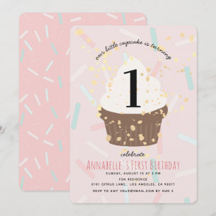 Pink Sprinkles Cupcake zum Geburtstag Einladung