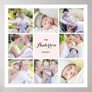 Pink Square Family Foto Collage Poster