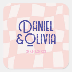 Pink Square Wedding Quadratischer Aufkleber