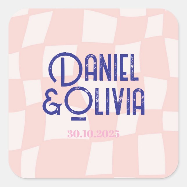 Pink Square Wedding Quadratischer Aufkleber (Vorderseite)