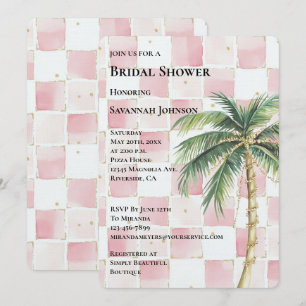 Pink Squares Tropical Gold Palm Tree Brautparty Einladung