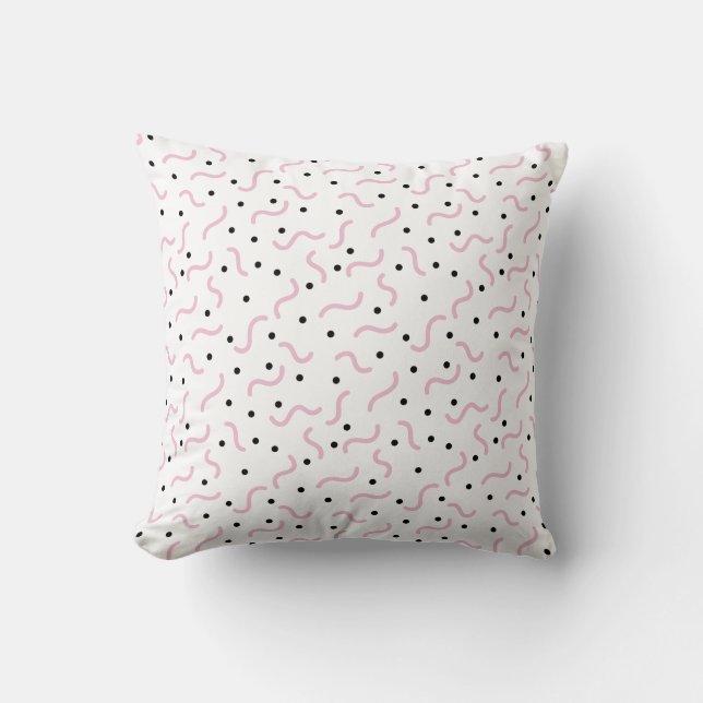 Pink Squiggles und Black Dots Memphis Muster Kissen (Vorderseite)