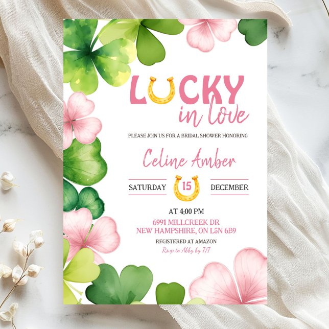Pink St Patrick Lucky In Love Bridal Shower Einladung (Von Creator hochgeladen)