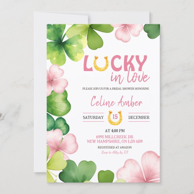 Pink St Patrick Lucky In Love Bridal Shower Einladung (Vorderseite)