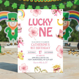 Pink St Patrick Lucky One Kids First Birthday Einladung