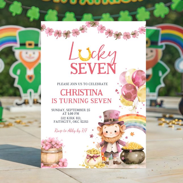 Pink St Patrick Lucky Seven Birthday Invitation Einladung (Von Creator hochgeladen)
