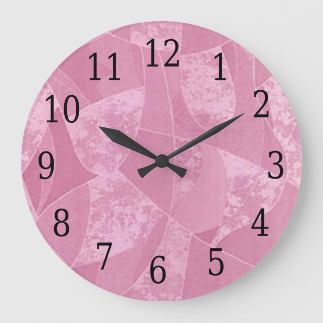 Pink Stain Glass Round Clock Große Wanduhr (Vorderseite)
