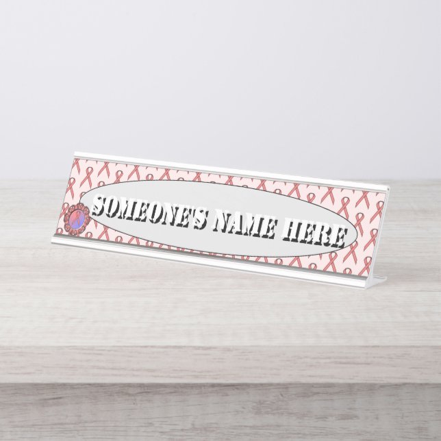 Pink Standard Ribbon von Kenneth Yoncich Schreibtischnamensplakette (Vorderseite )