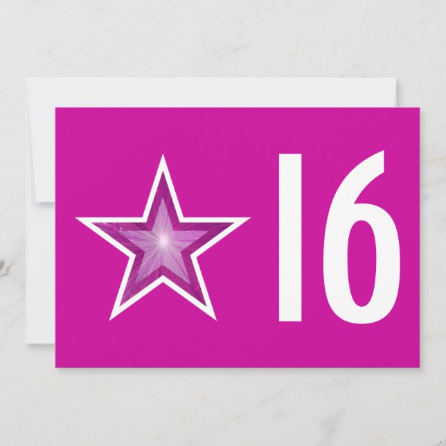 Pink Star '16' Einladung zum Geburtstag pink (Vorderseite)