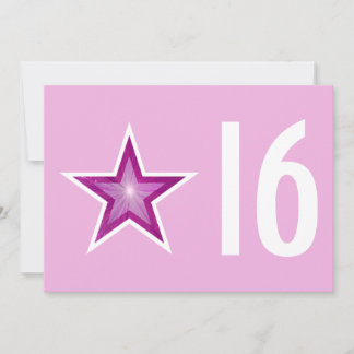 Pink Star '16' Einladung zum Geburtstag, pink weiß
