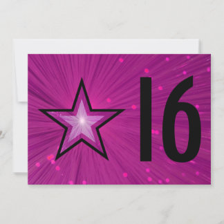 Pink Star '16' Geburtstagseinladung schwarz hinten Einladung