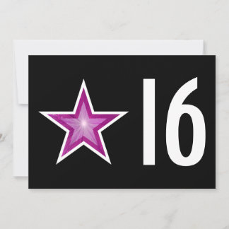 Pink Star "16" Geburtstagsladung schwarz Einladung