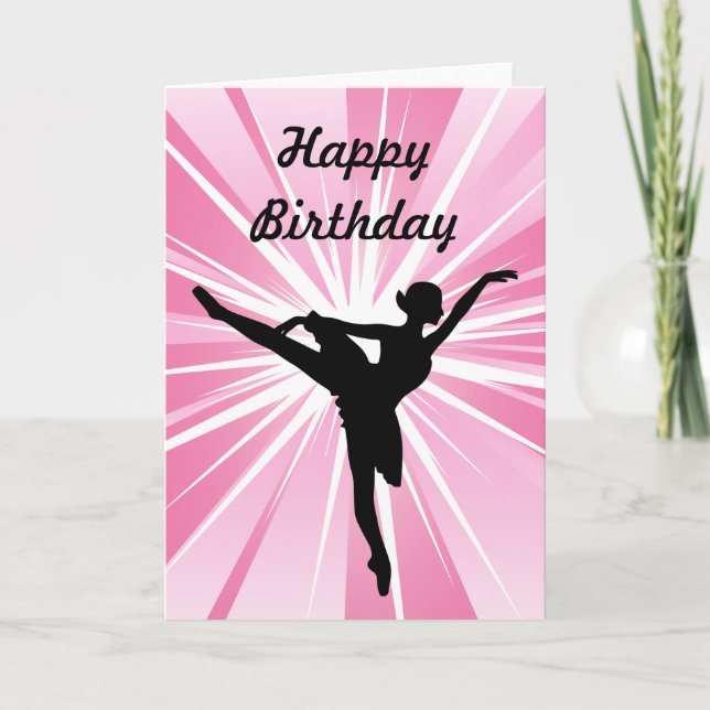 Pink Star Ballerina Geburtstag Karte (Vorderseite)