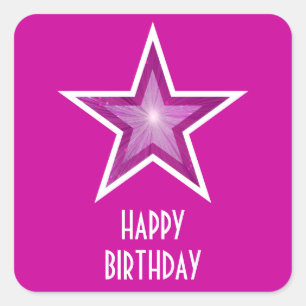 Pink Star "Happy Birthday"-Aufkleber pink Quadratischer Aufkleber