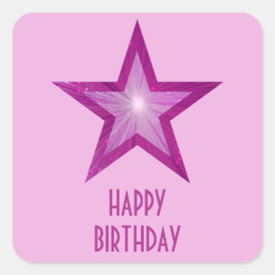 Pink Star "Happy Birthday" Platz in hellrosa Quadratischer Aufkleber